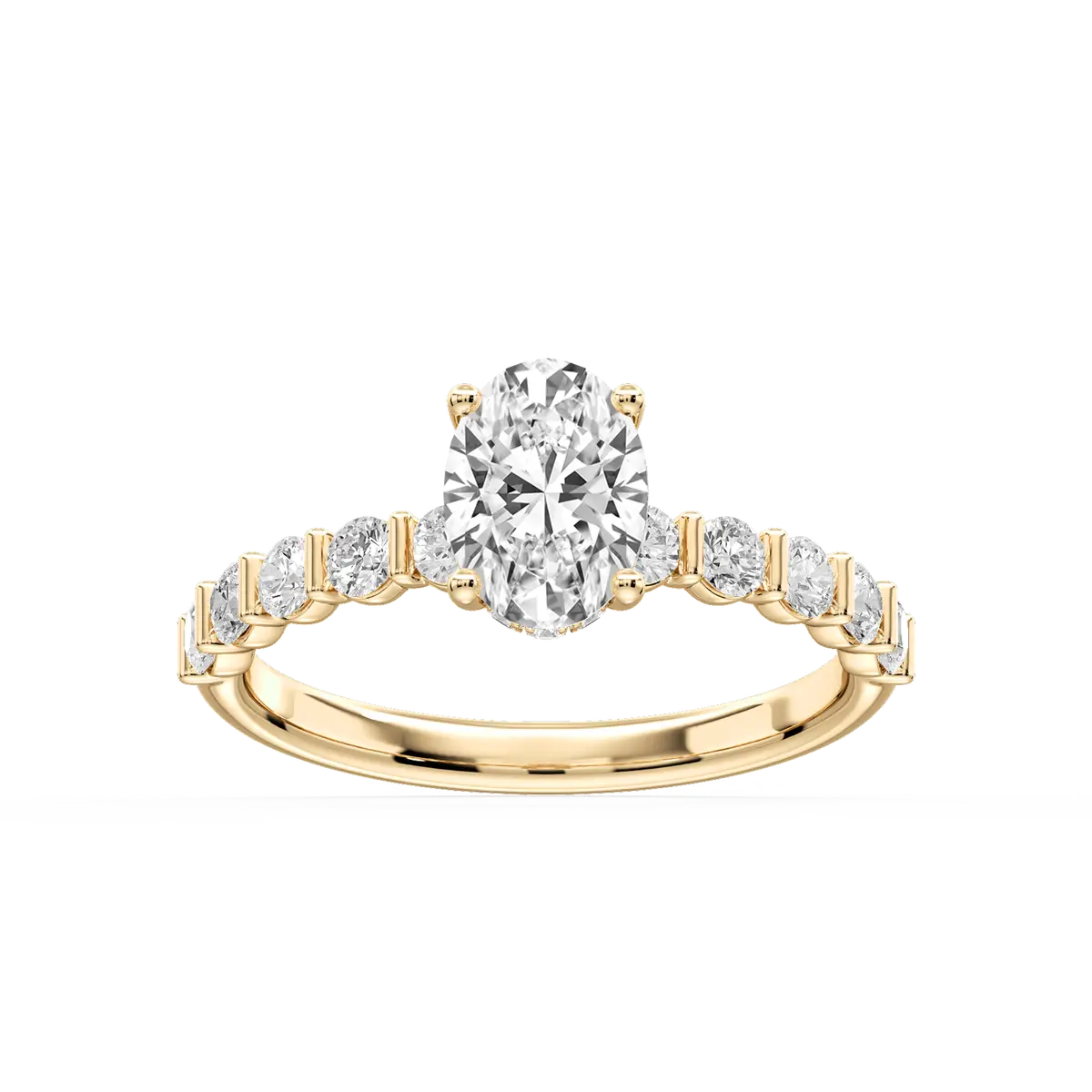 1 Carat Oval Lab Grown Diamond Bar Set Hidden Halo Engagement Ring